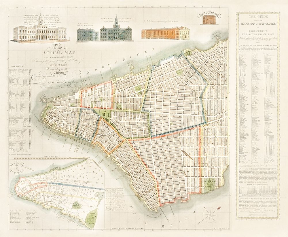 The City of New York Longworths Explanatory Map and Plan 1817 art print by David Longworth for $57.95 CAD