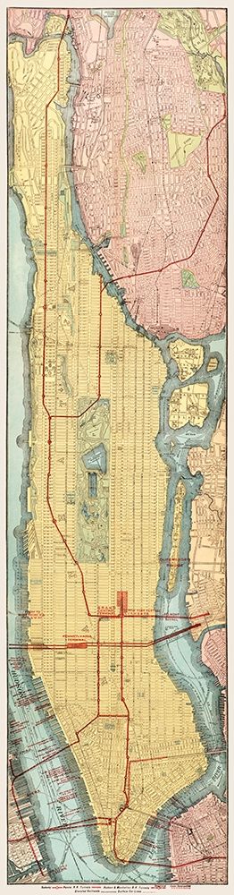 Rapid transit map of Manhattan and adjacent districts of New York City 1908 art print by Rand McNally and Company for $57.95 CAD