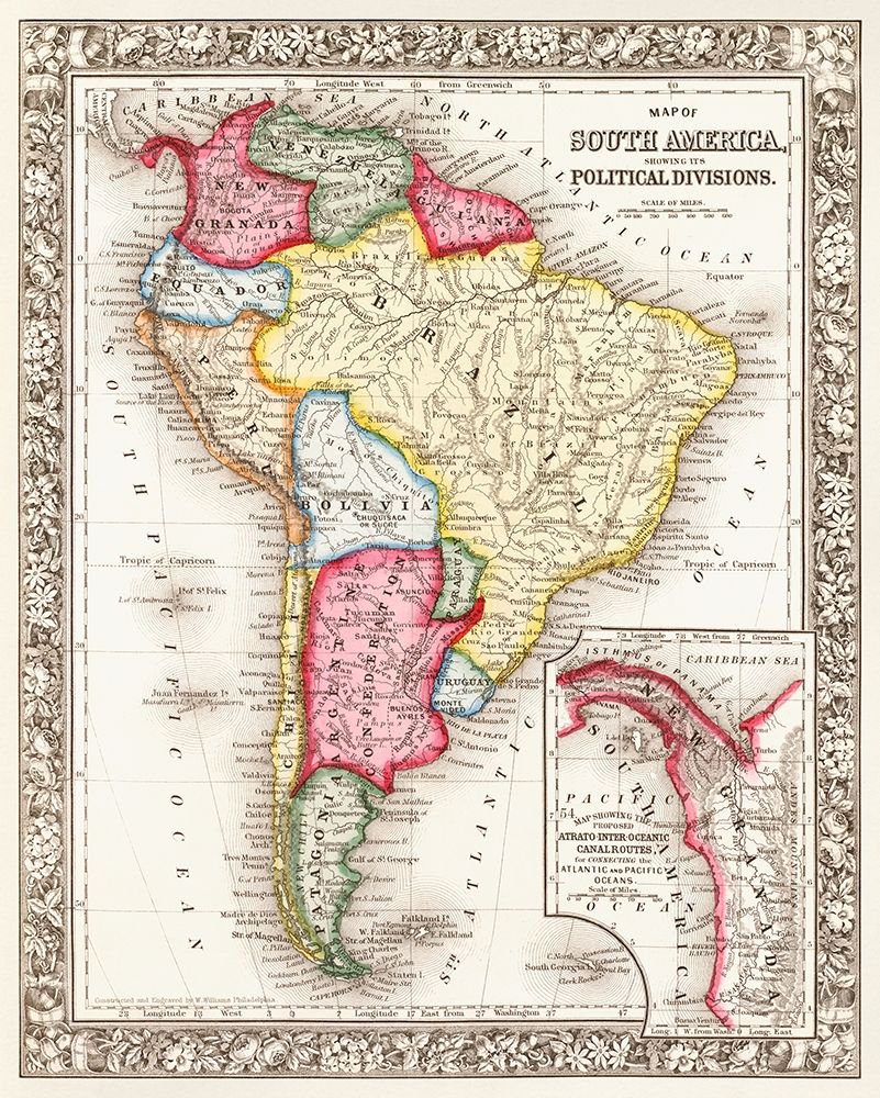 Map of South America 1863 art print by Samuel Augustus Mitchell for $57.95 CAD