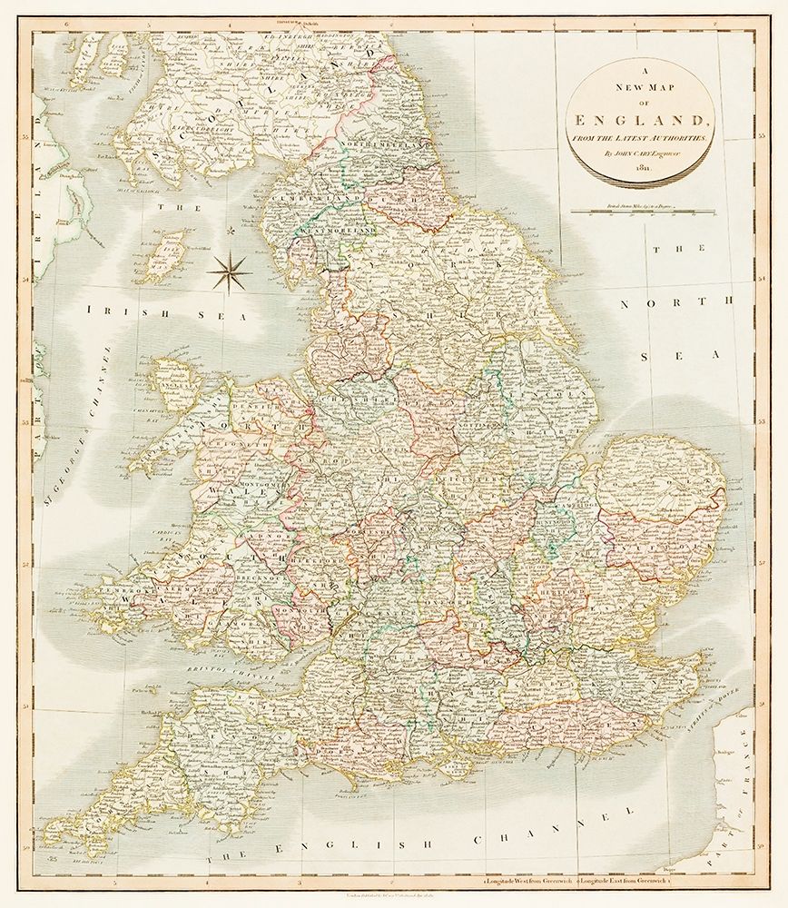 A new map of England 1811 art print by John Cary for $57.95 CAD