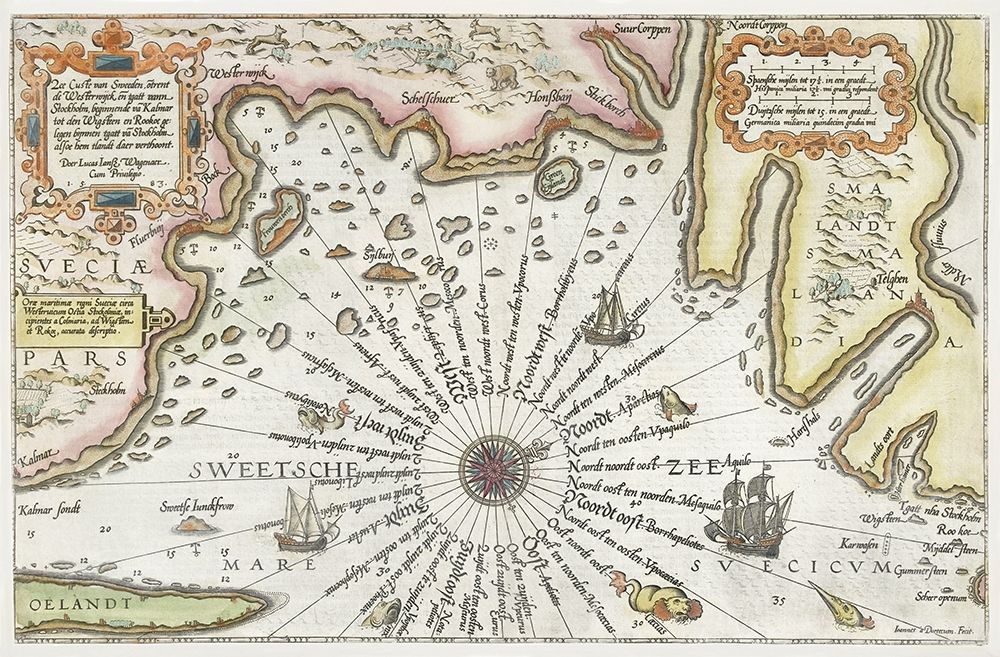 Map of the coast of Sweden between Kalmar and Stockholm 1583 art print by Joannes van Doetechum for $57.95 CAD