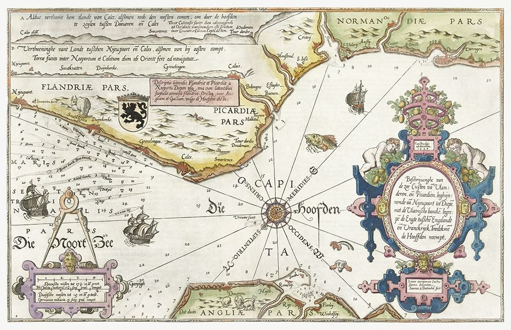 Map of the coasts of Flanders-Normandy and England 1581 art print by Joannes van Doetechum for $57.95 CAD