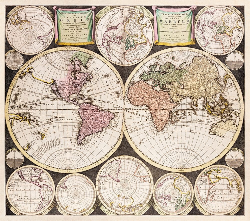 Flat earth globe commonly called the whole world 1696 art print by Carel Allard for $57.95 CAD