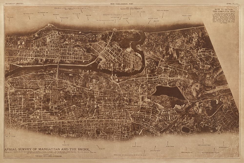 New York City Detail-photographed from two miles up in the air 1922 art print by The Lionel Pincus and Princess Firyal Map Division for $57.95 CAD