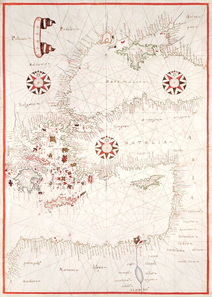 Portolan atlas of the Mediterranean Sea-Eastern Mediterranean 1590 art print by Joan Oliva for $57.95 CAD