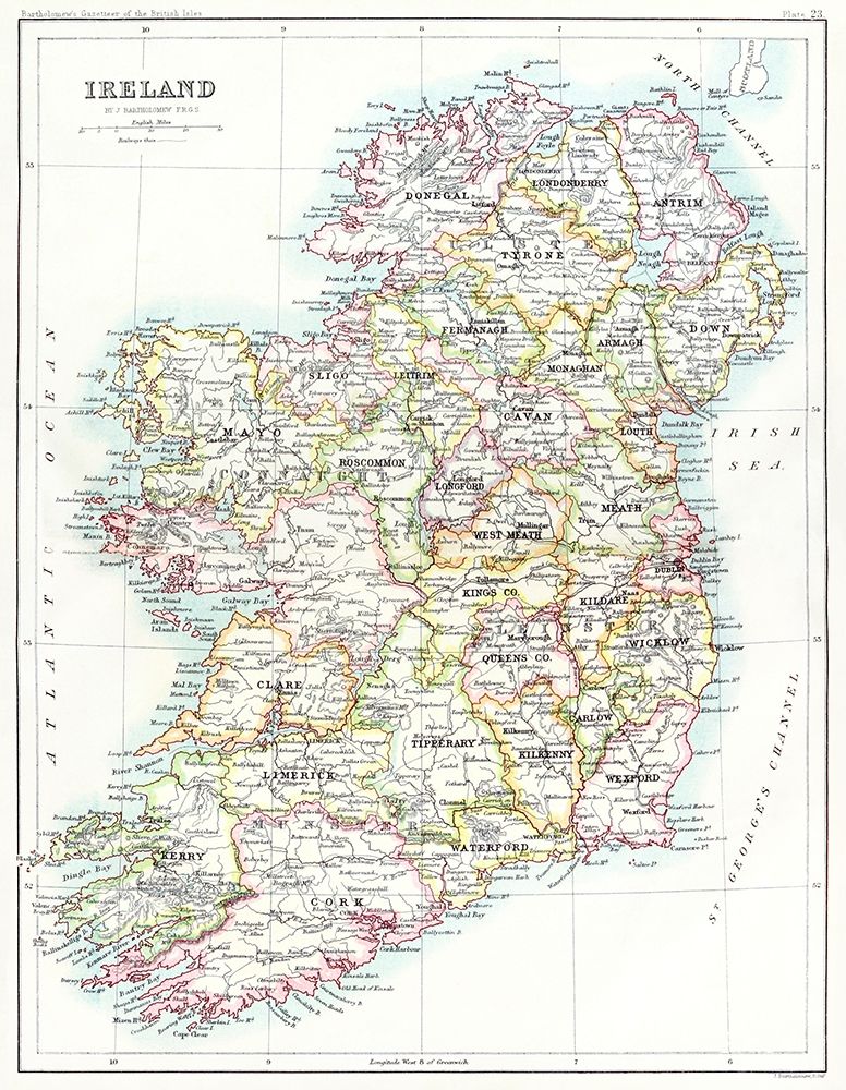 Ireland from the Gazetteer of the British Isles 1887 art print by John Bartholomew for $57.95 CAD