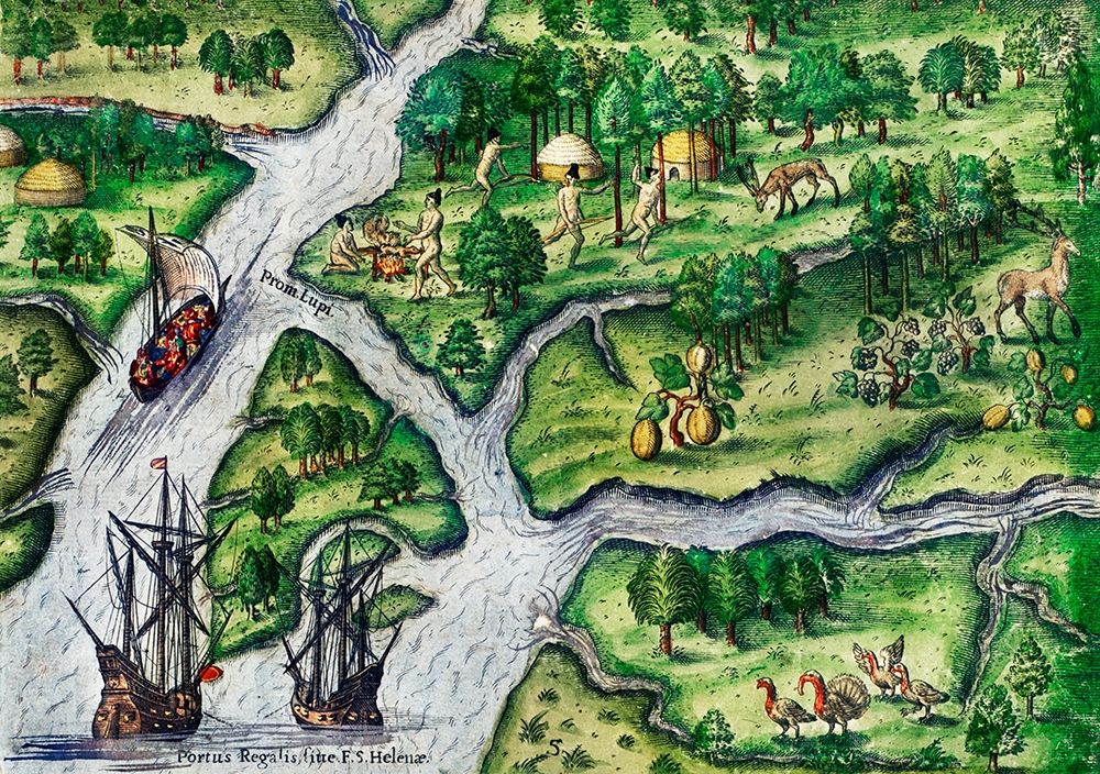 Port Royal-South Carolina illustration from Grand voyages 1596 art print by Theodor de Bry for $57.95 CAD