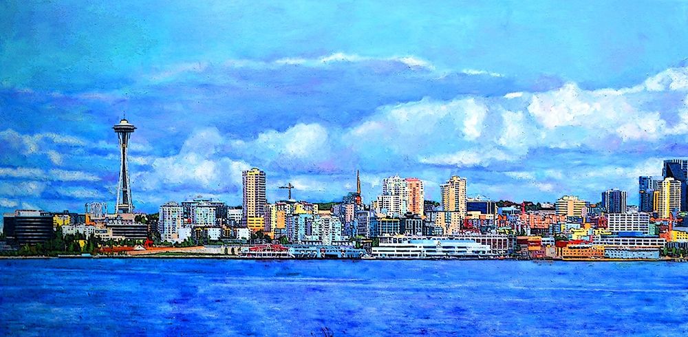 Skyline of Seattle art print by Sarah Ghanooni for $57.95 CAD