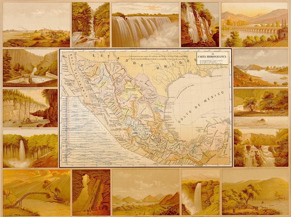 Waterfalls and Dams in Mexico art print by Vintage Maps for $57.95 CAD