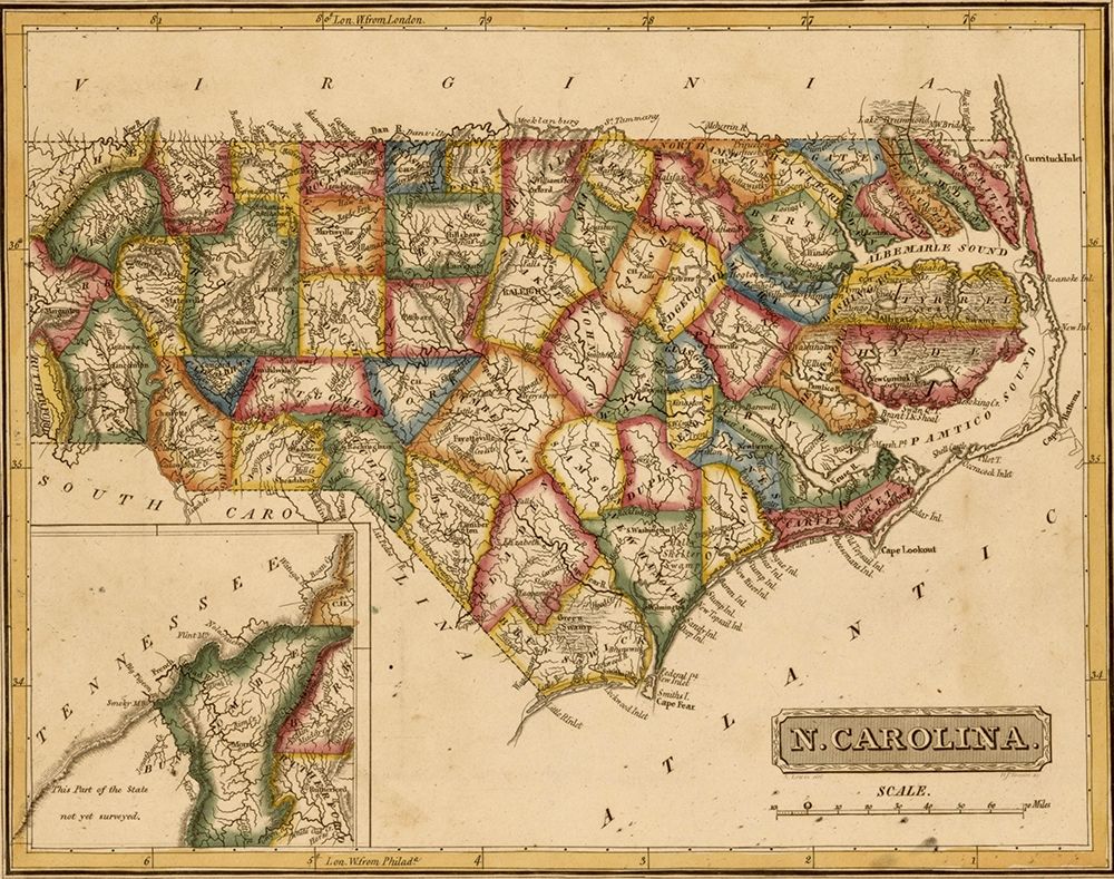 North Carolina 1817 art print by Vintage Maps for $57.95 CAD