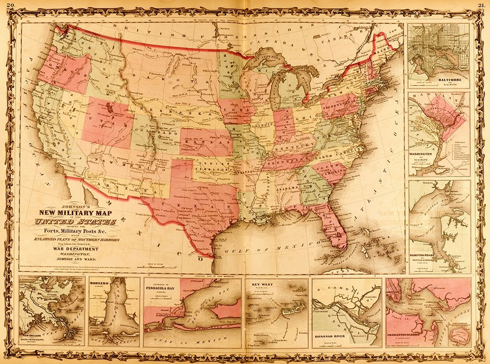 Military Map of the United States 1862 art print by Vintage Maps for $57.95 CAD