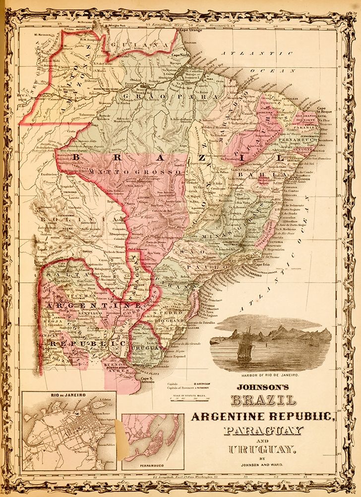 Brazil and Argentina 1862 art print by Vintage Maps for $57.95 CAD
