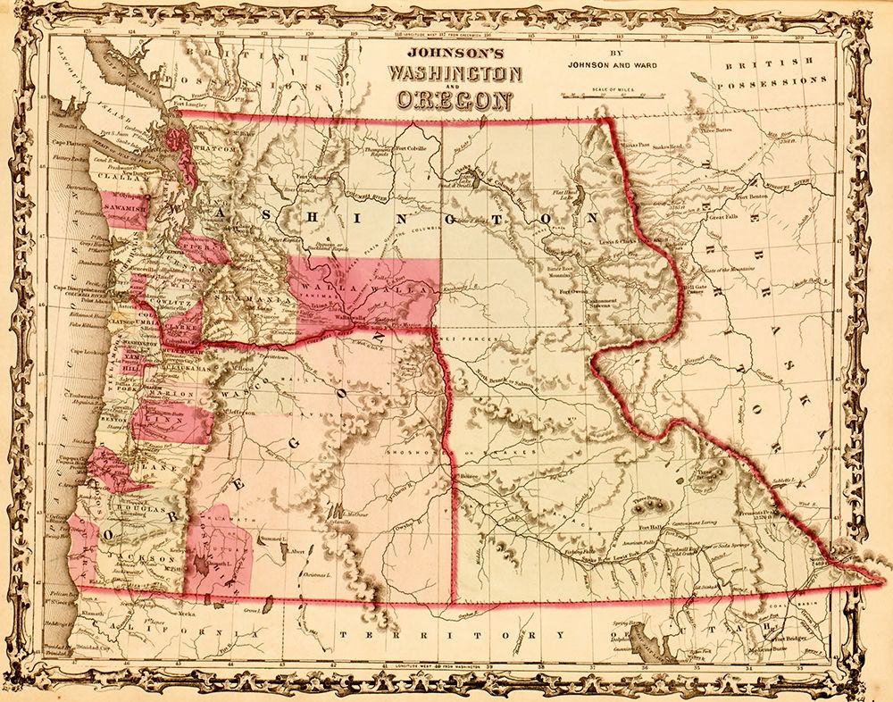 Washington and Oregon Territories 1862 art print by Vintage Maps for $57.95 CAD