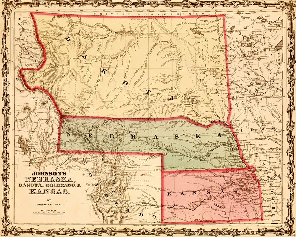 Nebraska Colorado and Kansas 1862 art print by Vintage Maps for $57.95 CAD