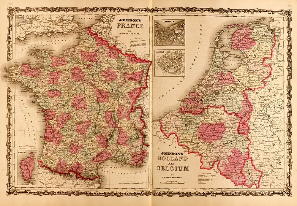 France Holland and Belgium 1862 art print by Vintage Maps for $57.95 CAD