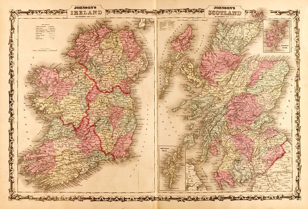 Ireland and Scotland 1862 art print by Vintage Maps for $57.95 CAD