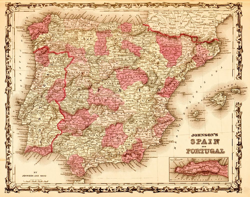 Spain and Portugal 1862 art print by Vintage Maps for $57.95 CAD