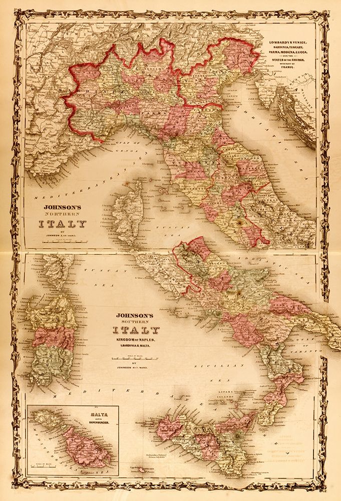 Italy 1862 art print by Vintage Maps for $57.95 CAD