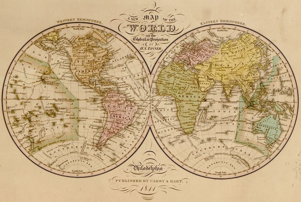 World Map 1844 art print by Vintage Maps for $57.95 CAD