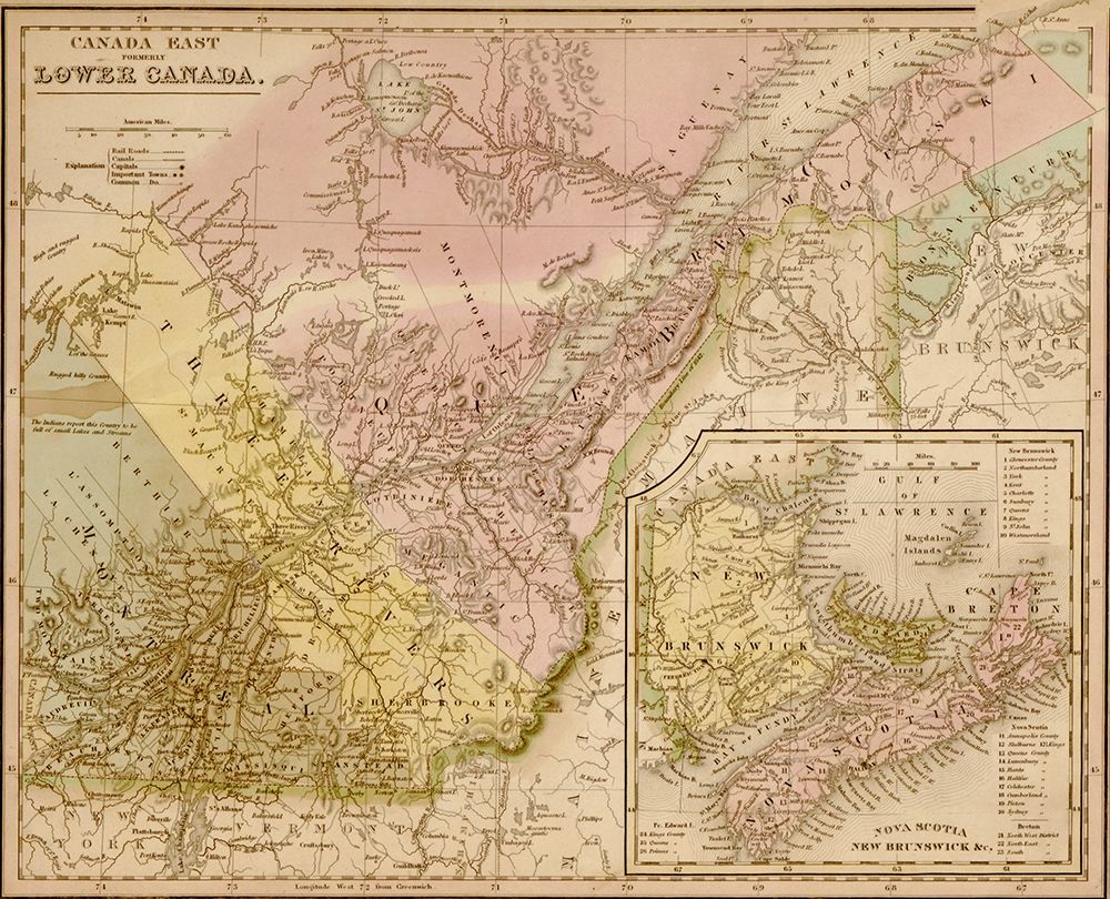 Lower Canada 1844 art print by Vintage Maps for $57.95 CAD