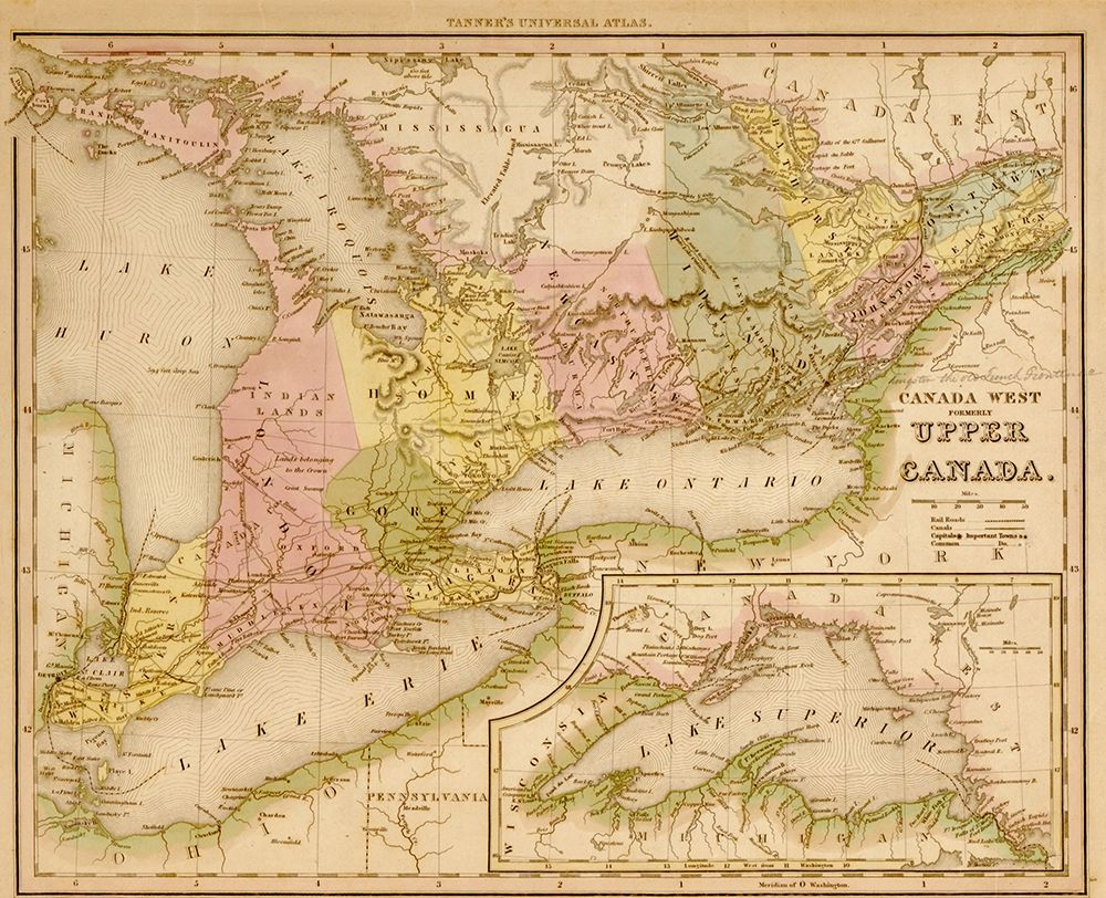 Upper Canada 1844 art print by Vintage Maps for $57.95 CAD