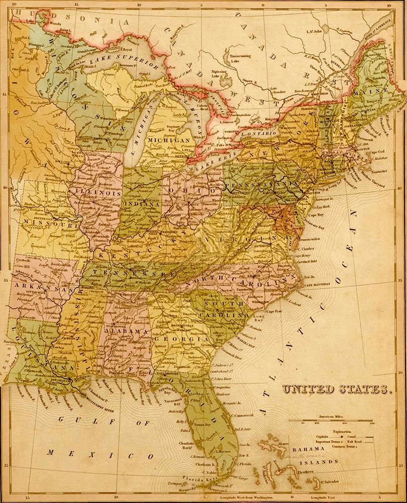 Eastern USA 1844 art print by Vintage Maps for $57.95 CAD