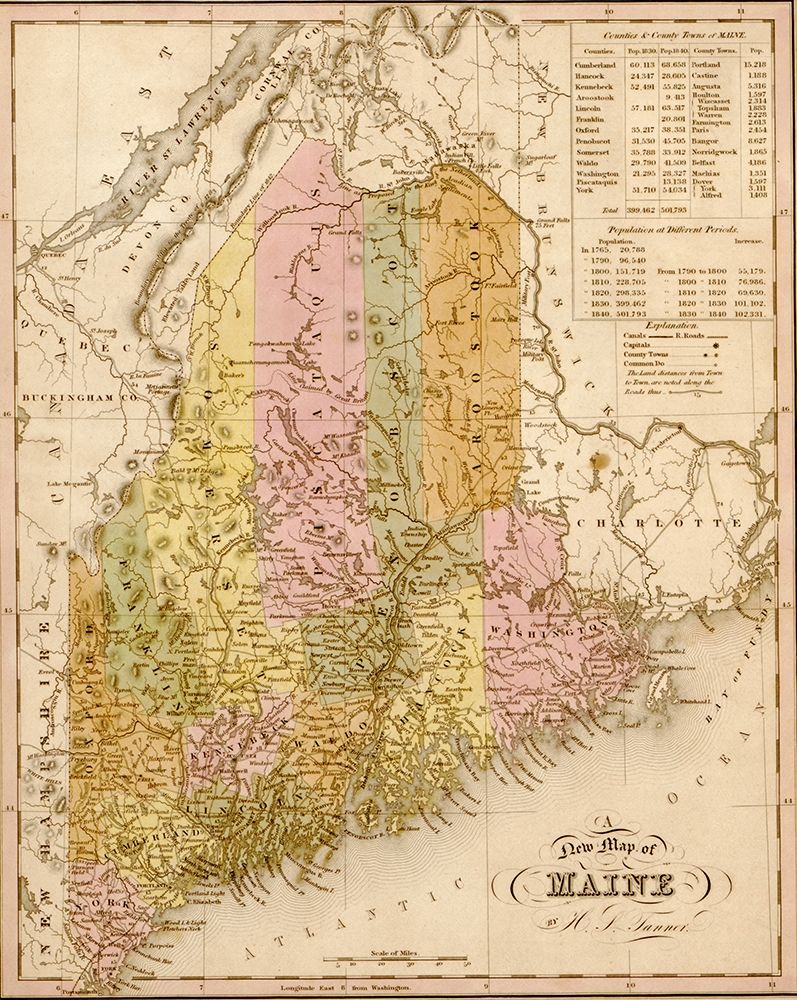 Maine 1844 art print by Vintage Maps for $57.95 CAD