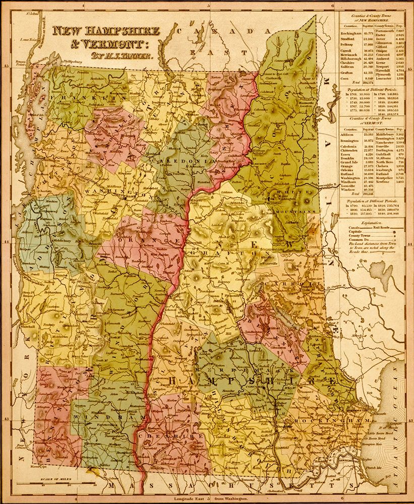 New Hampshire and Vermont 1844 art print by Vintage Maps for $57.95 CAD