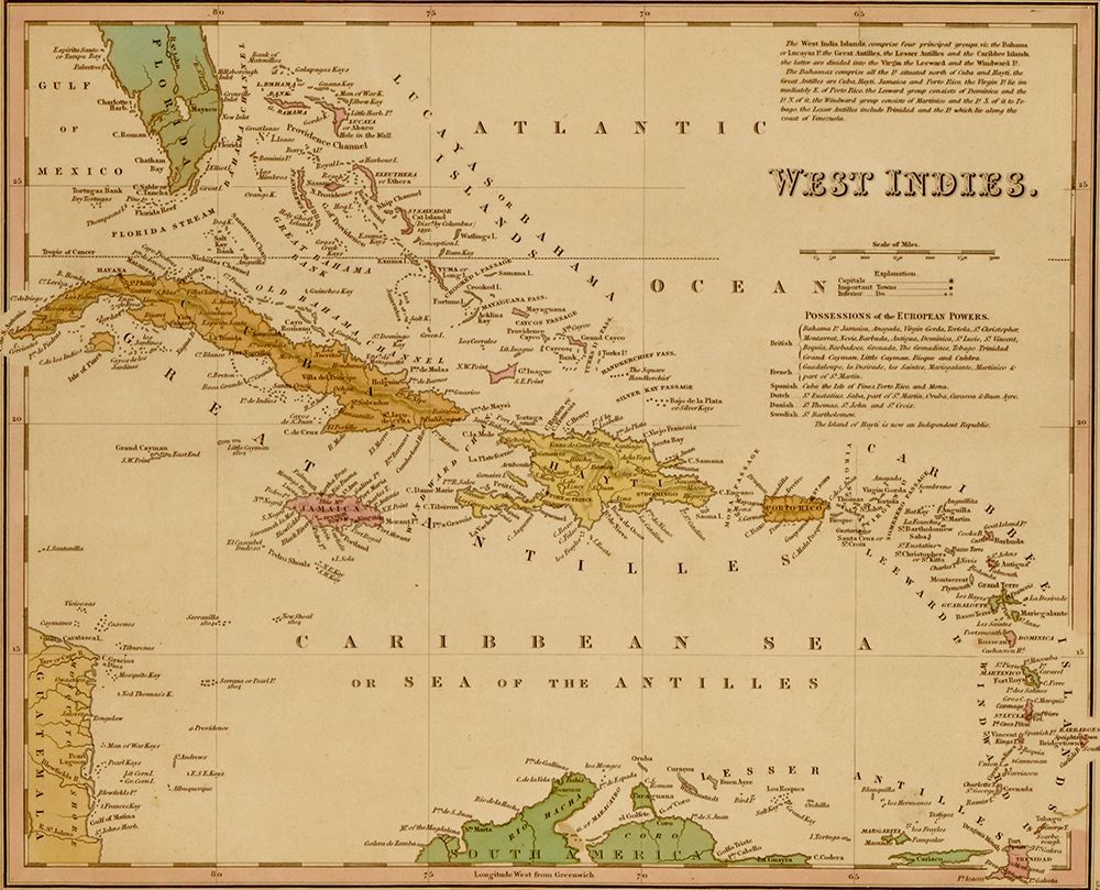 West Indies 1844 art print by Vintage Maps for $57.95 CAD