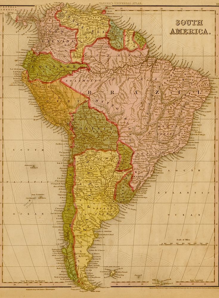 South America 1844 art print by Vintage Maps for $57.95 CAD