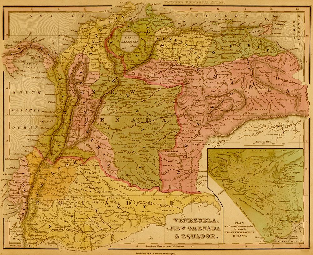 Venezuela New Granada and Equador 1844 art print by Vintage Maps for $57.95 CAD