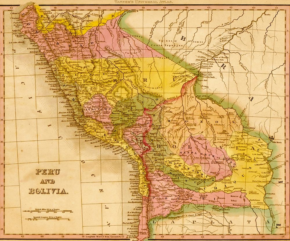Peru and Bolivia 1844 art print by Vintage Maps for $57.95 CAD
