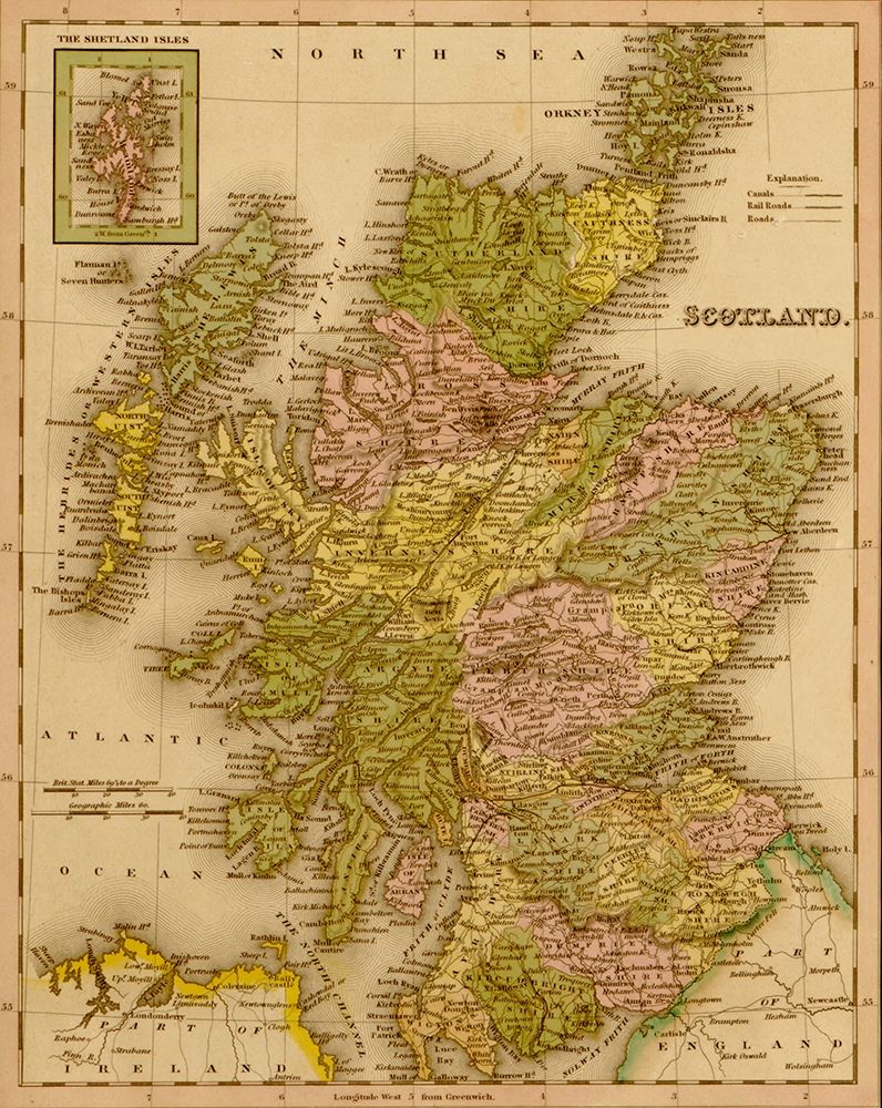 Scotland 1844 art print by Vintage Maps for $57.95 CAD