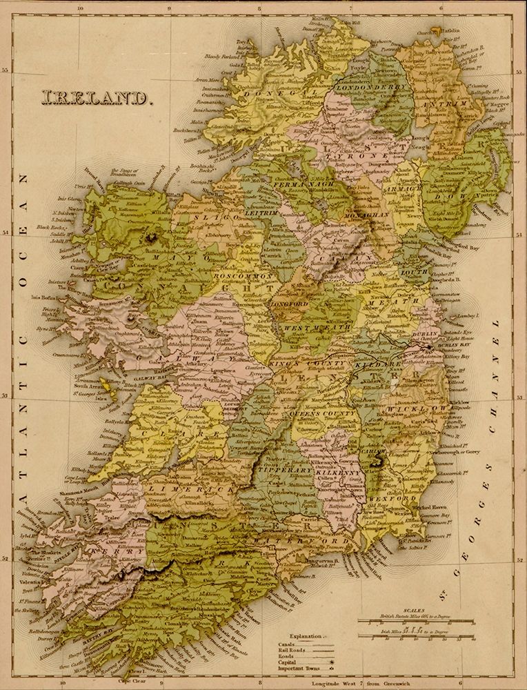 Ireland 1844 art print by Vintage Maps for $57.95 CAD
