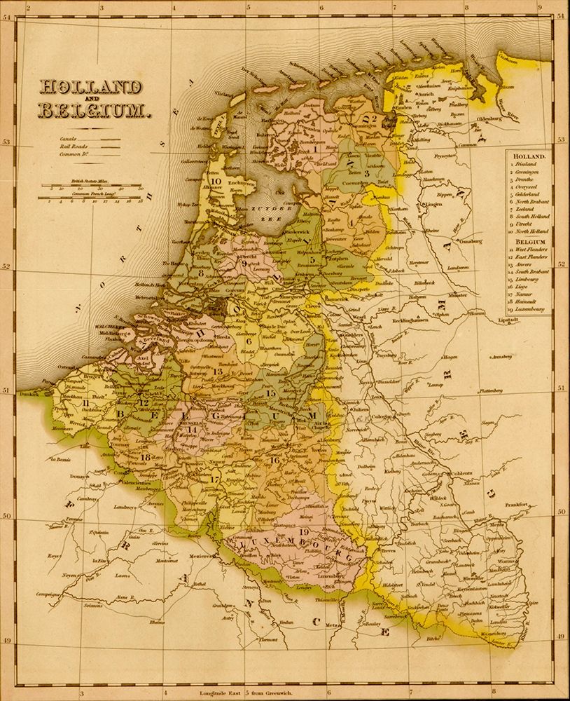 Holland and Belgium 1844 art print by Vintage Maps for $57.95 CAD
