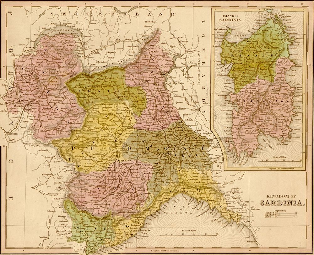 Kingdom of Sardinia 1844 art print by Vintage Maps for $57.95 CAD