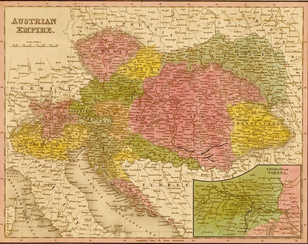 Austrian Empire 1844 art print by Vintage Maps for $57.95 CAD