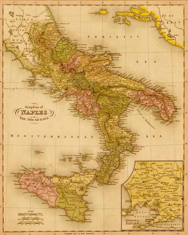 Kingdom of Naples 1844 art print by Vintage Maps for $57.95 CAD