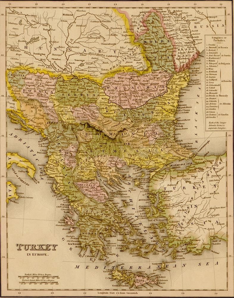 Turkey Greece 1844 art print by Vintage Maps for $57.95 CAD