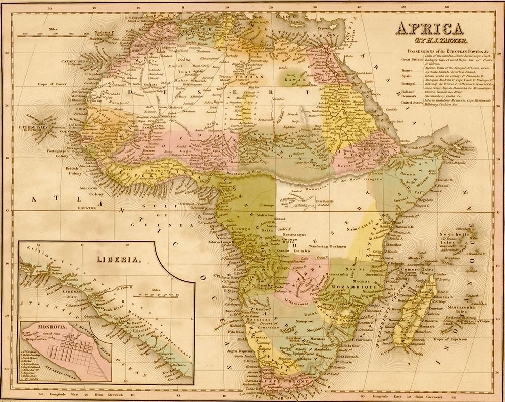 Africa 1844 art print by Vintage Maps for $57.95 CAD