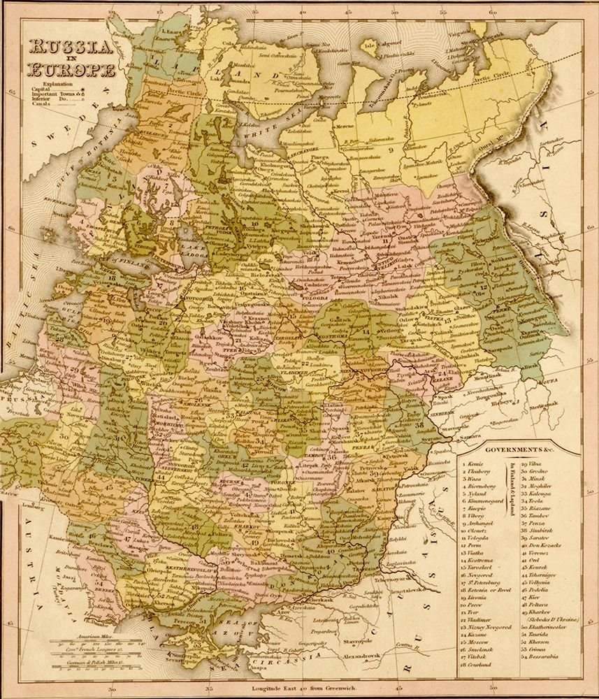 European Russia 1844 art print by Vintage Maps for $57.95 CAD