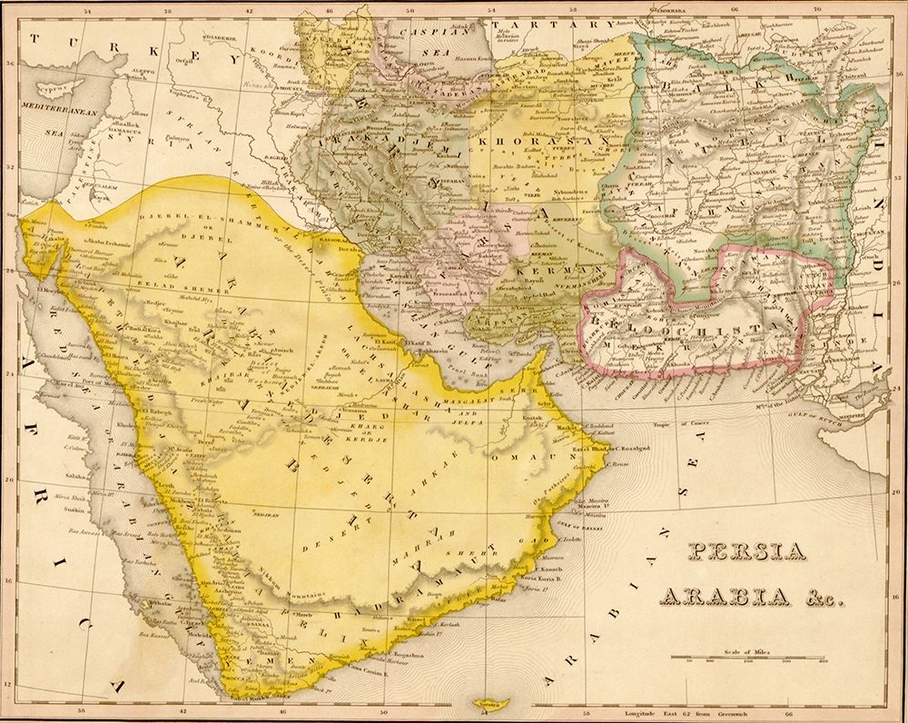 Persia and Arabia 1844 art print by Vintage Maps for $57.95 CAD