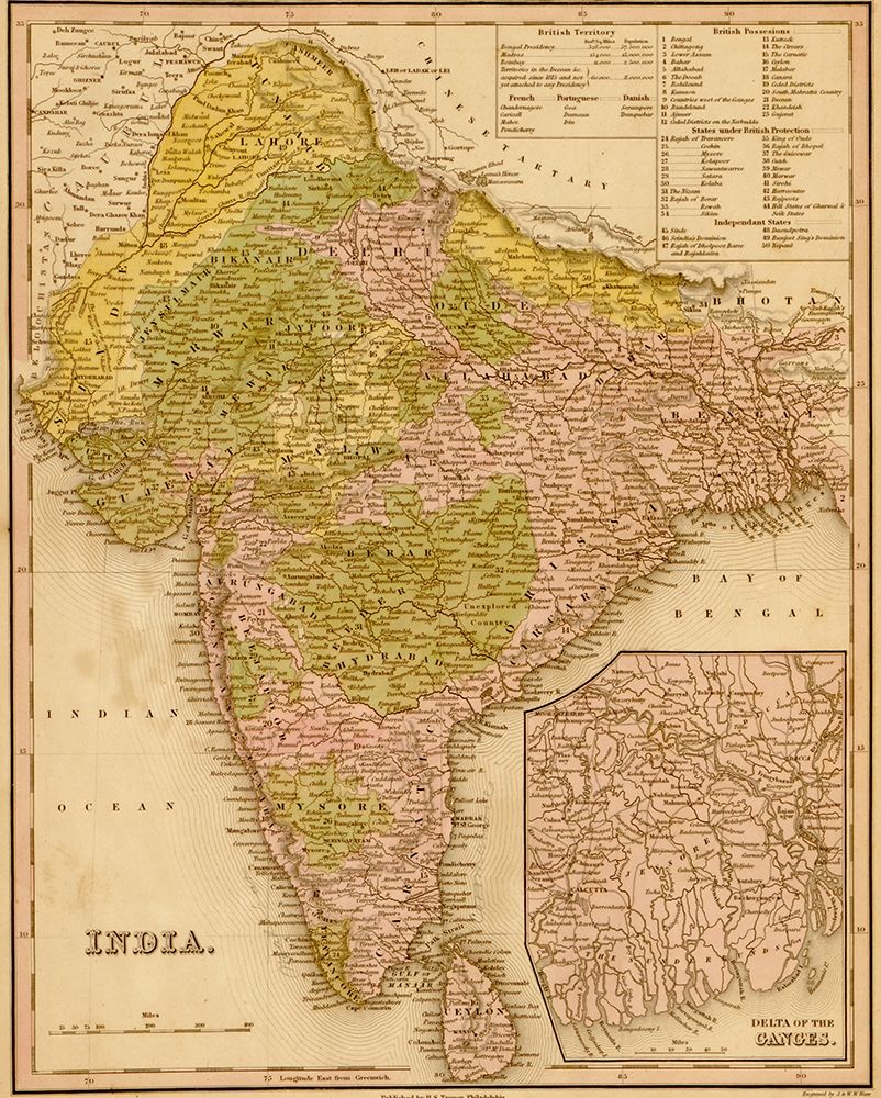 India 1844 art print by Vintage Maps for $57.95 CAD