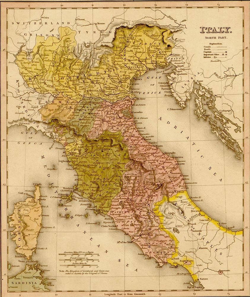 Italy 1844 art print by Vintage Maps for $57.95 CAD