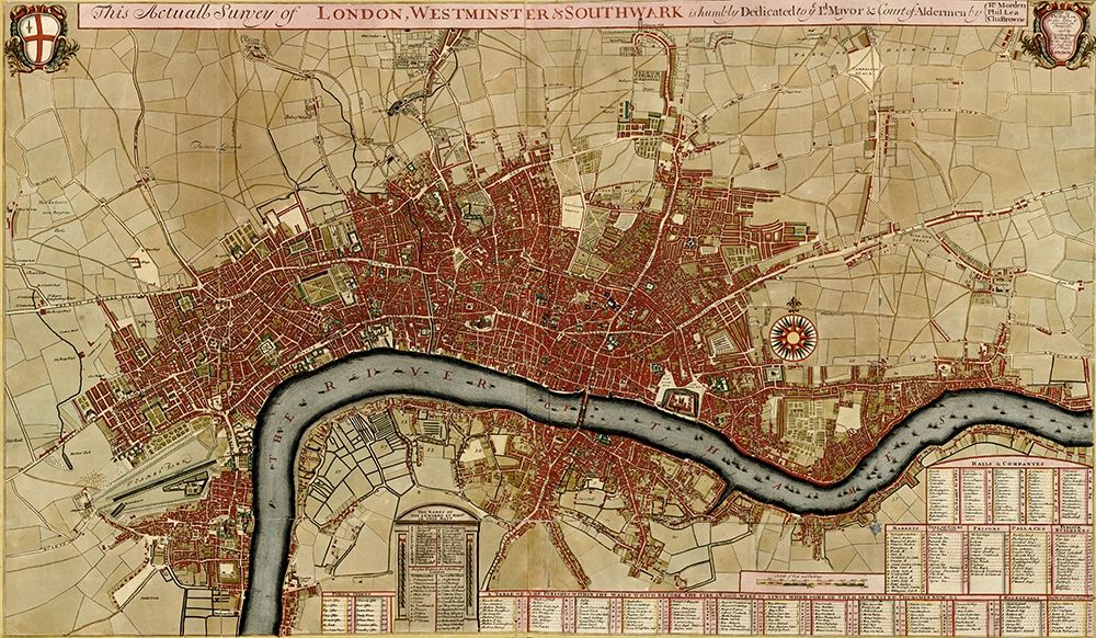 Survey of London Westminster and Southwark 1700 art print by Vintage Maps for $57.95 CAD