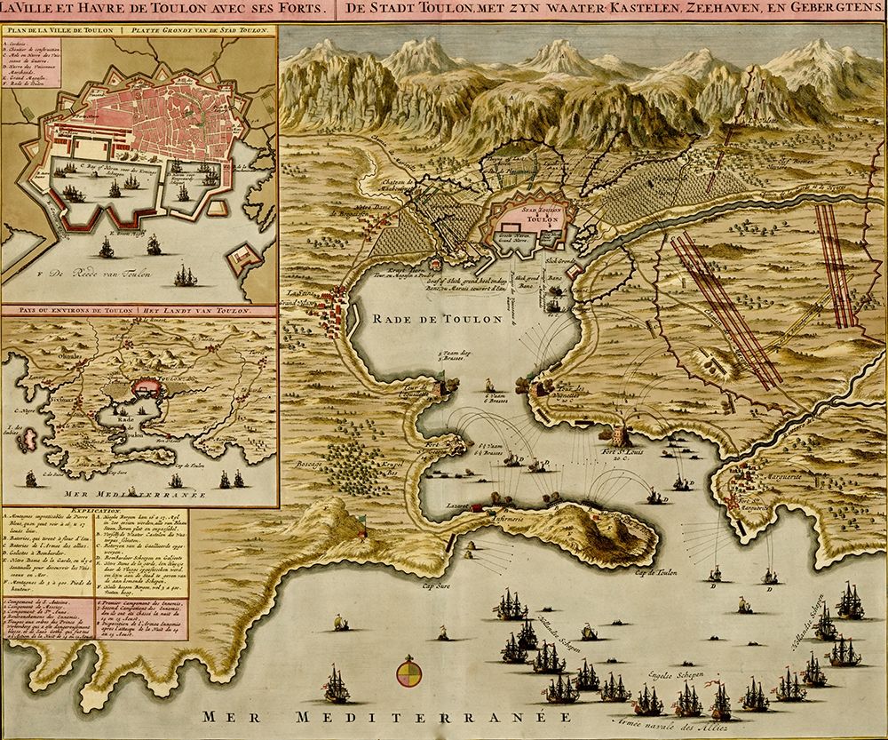 Toulon France Harbor and Defenses 1700 art print by Vintage Maps for $57.95 CAD