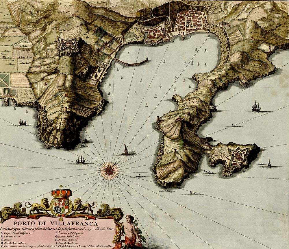 Villa Franca on the Mediterranean 1700 art print by Vintage Maps for $57.95 CAD
