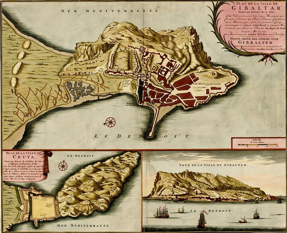 Gibraltar 1700 art print by Vintage Maps for $57.95 CAD