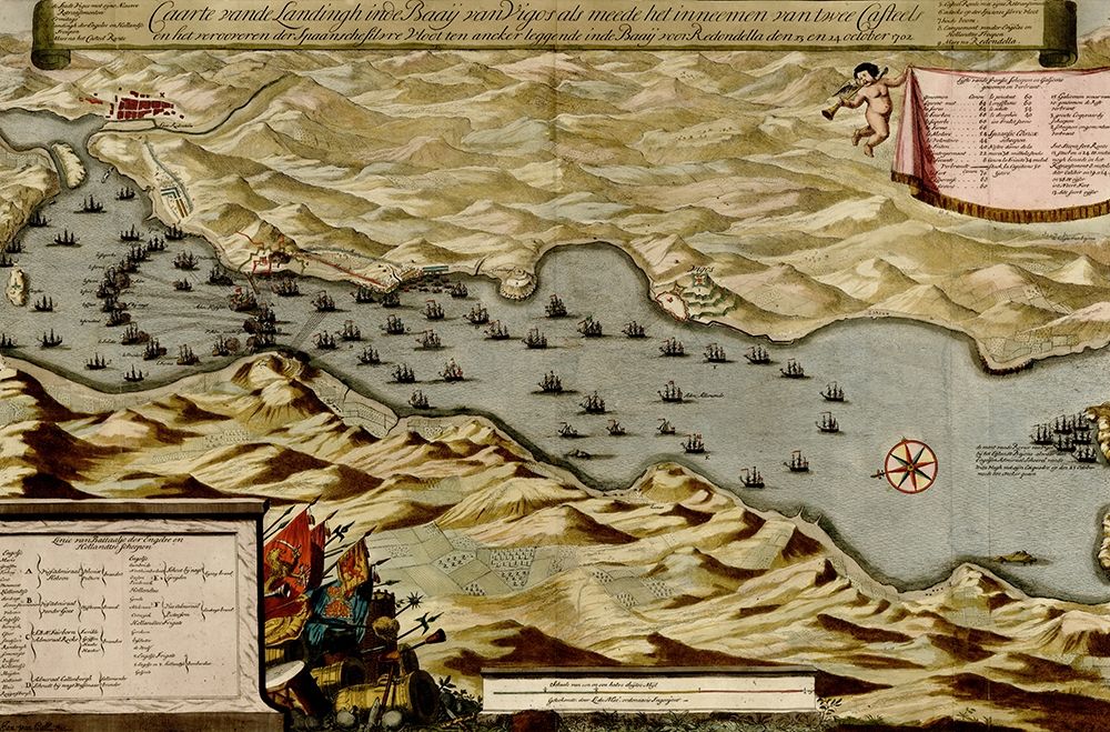 Vigos Spain 1700 Battle of Vigo Bay art print by Vintage Maps for $57.95 CAD