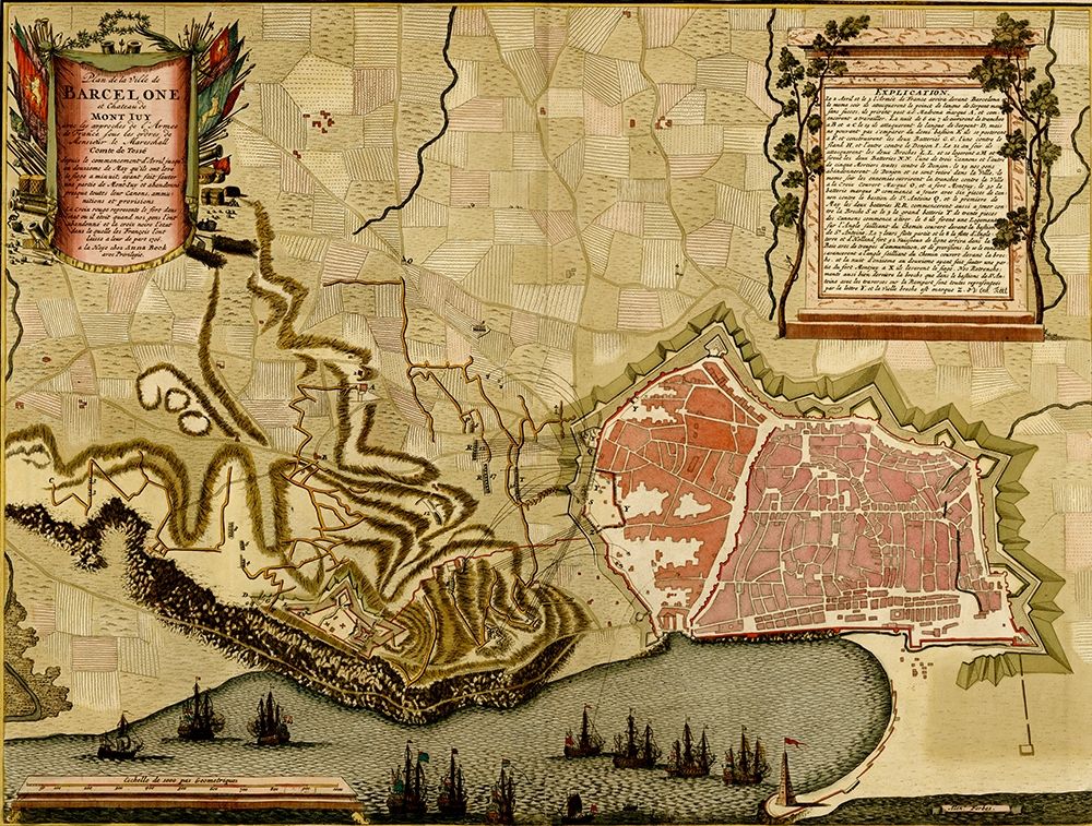 Barcelona Spain Defenses 1700 art print by Vintage Maps for $57.95 CAD